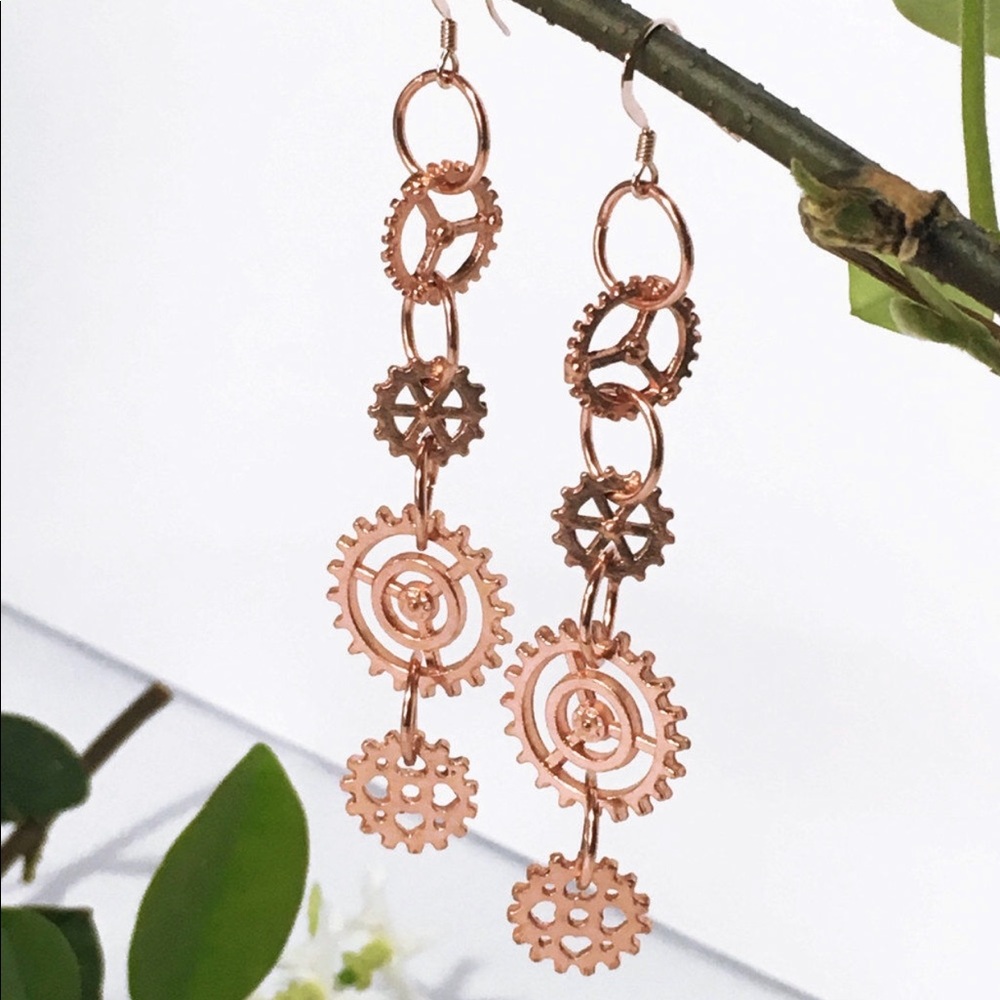 Handmade Rose gold steampunk earrings - 3.25"